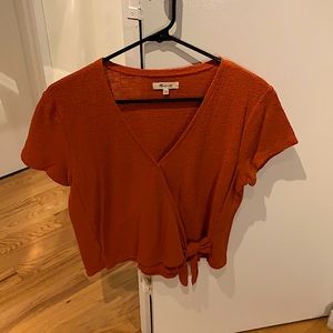 Burnt orange cropped tie front top